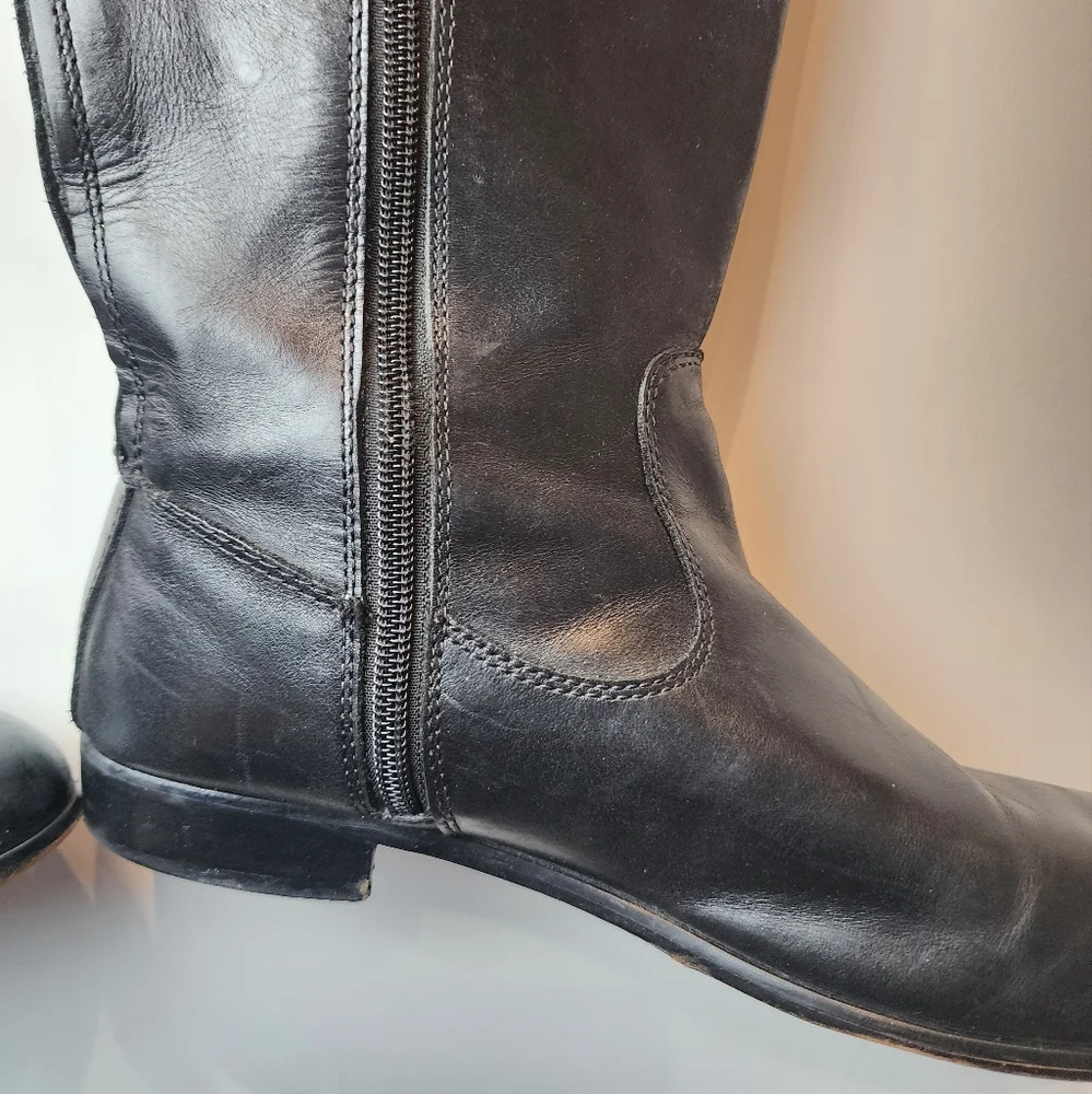 Kenneth Cole Black Leather Knee High Boots Flats Stretch Calf Womens Size 8.5